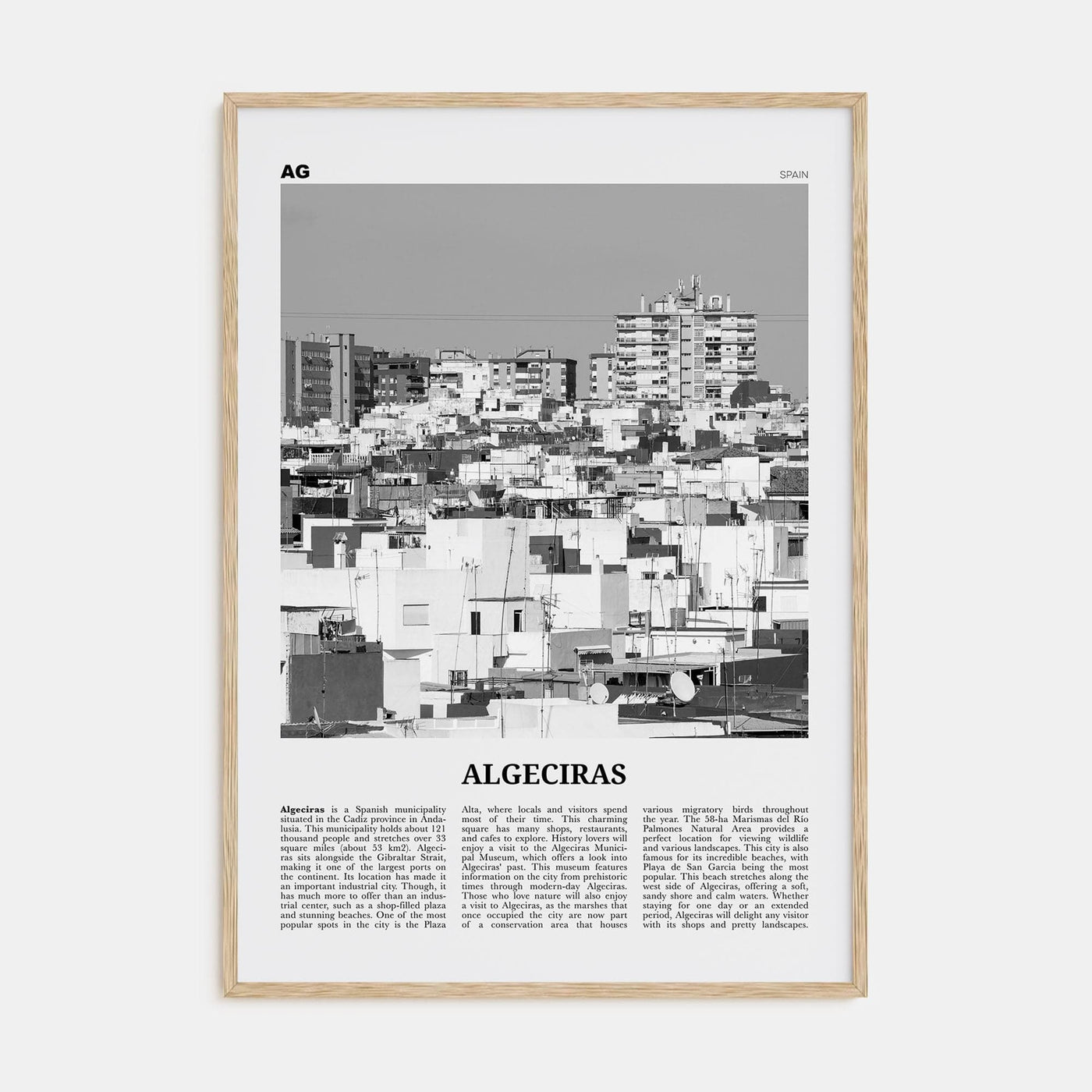 Algeciras Poster Natural Wood / 8x12 in Nbourhood Travel B&W Poster