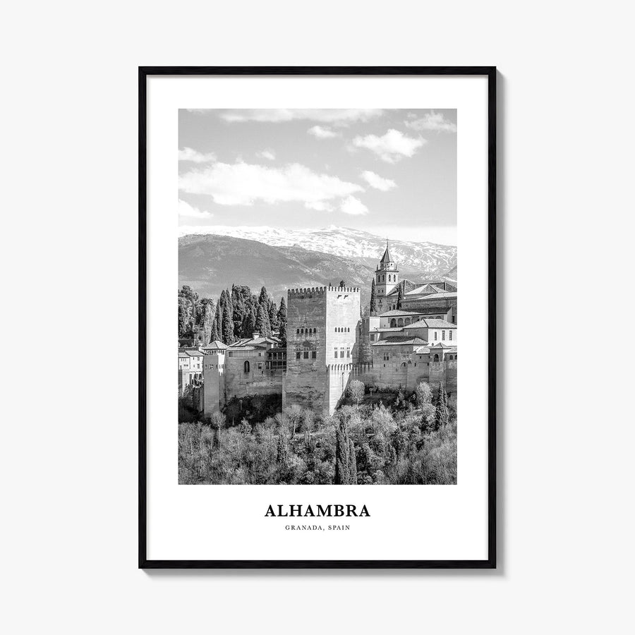 Alhambra black & white classic poster of California, USA – vertical wall art, unframed print shown in interior mockup