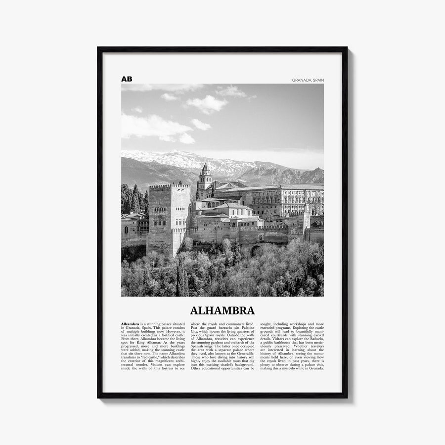 Alhambra black & white newspaper poster of California, USA – vertical wall art, unframed print shown in interior mockup