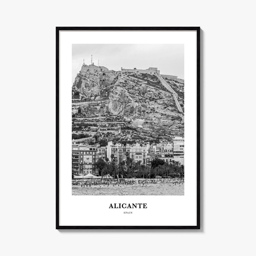 Alicante black & white classic poster of Spain – vertical wall art, unframed print shown in interior mockup