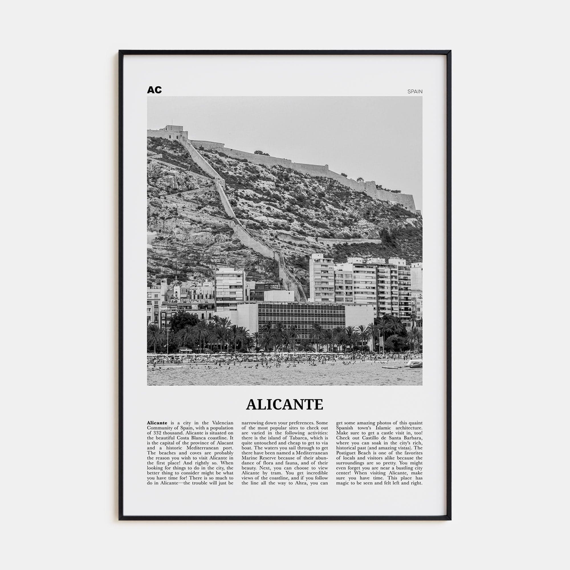 Alicante Poster None / 8x12 in Nbourhood Travel B&W Poster