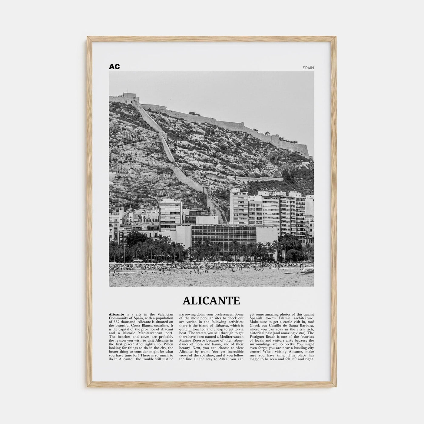 Alicante Poster Natural Wood / 8x12 in Nbourhood Travel B&W Poster