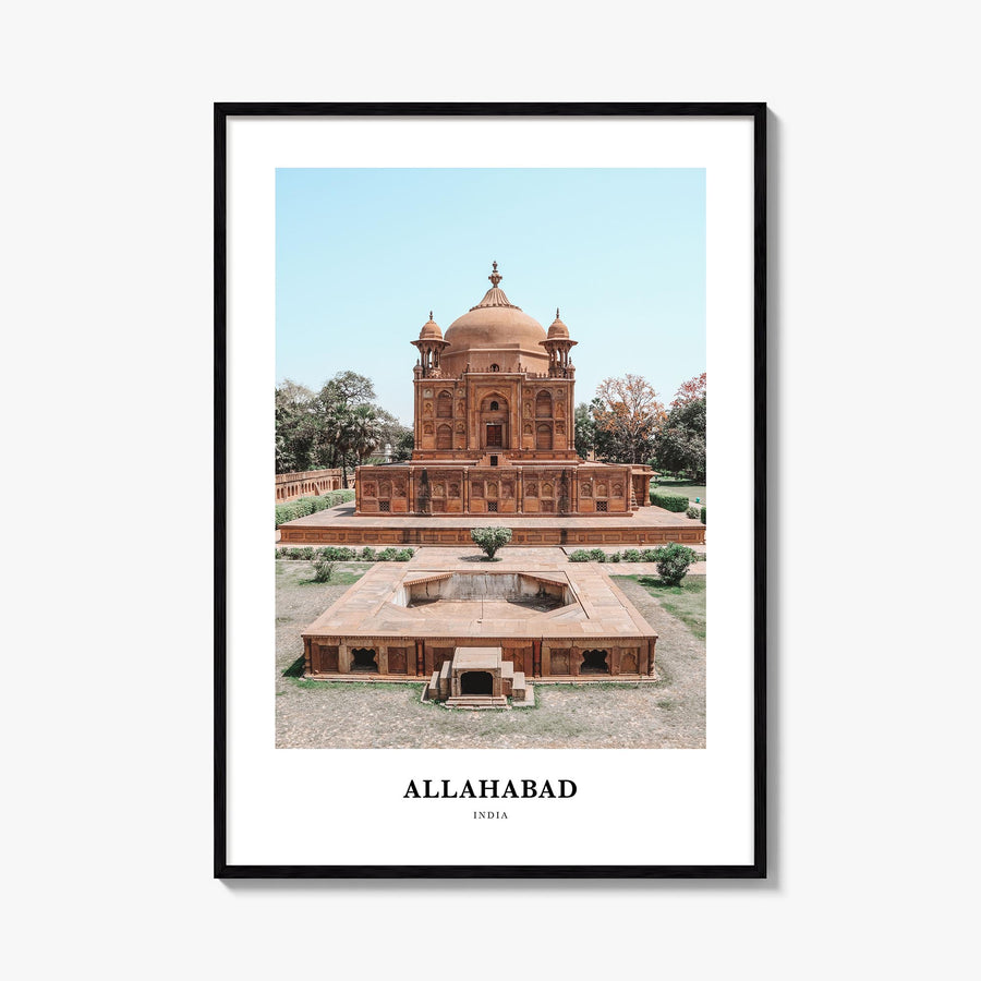Allahabad colorful classic poster of India – vertical wall art, unframed print shown in interior mockup