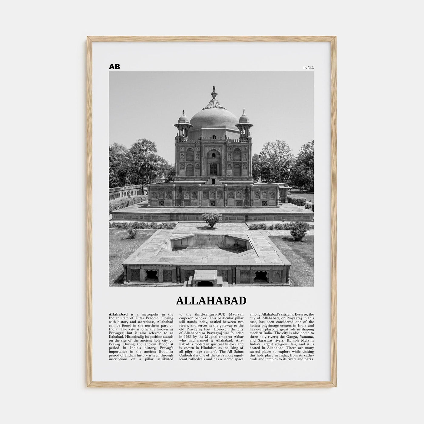 Allahabad Poster Natural Wood / 8x12 in Nbourhood Travel B&W Poster