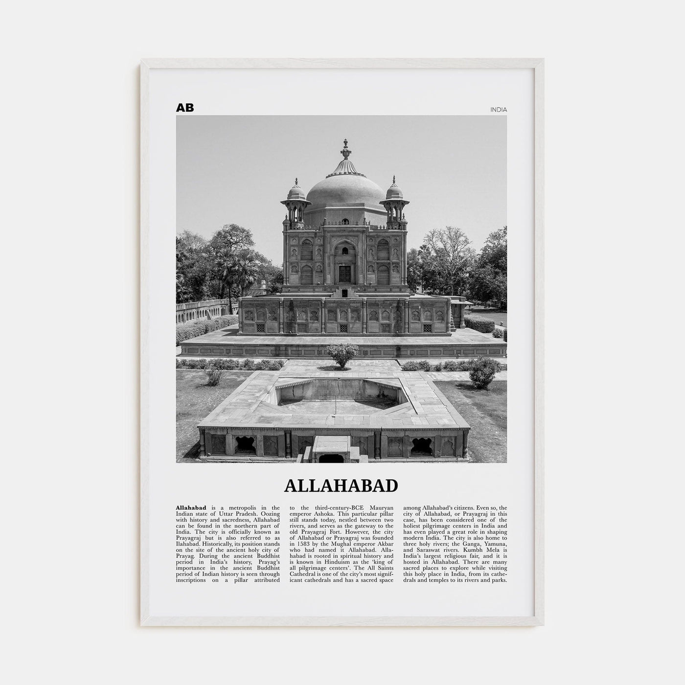 Allahabad Poster White Wood / 8x12 in Nbourhood Travel B&W Poster