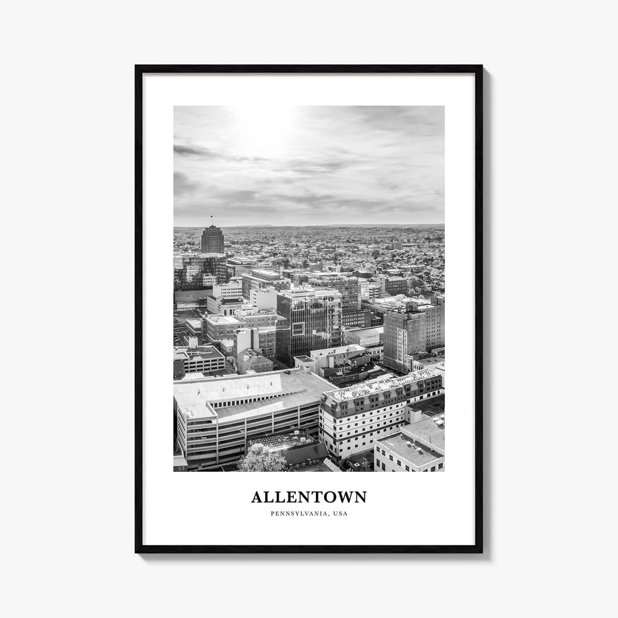 Allentown black & white classic poster of Pennsylvania, USA – vertical wall art, unframed print shown in interior mockup