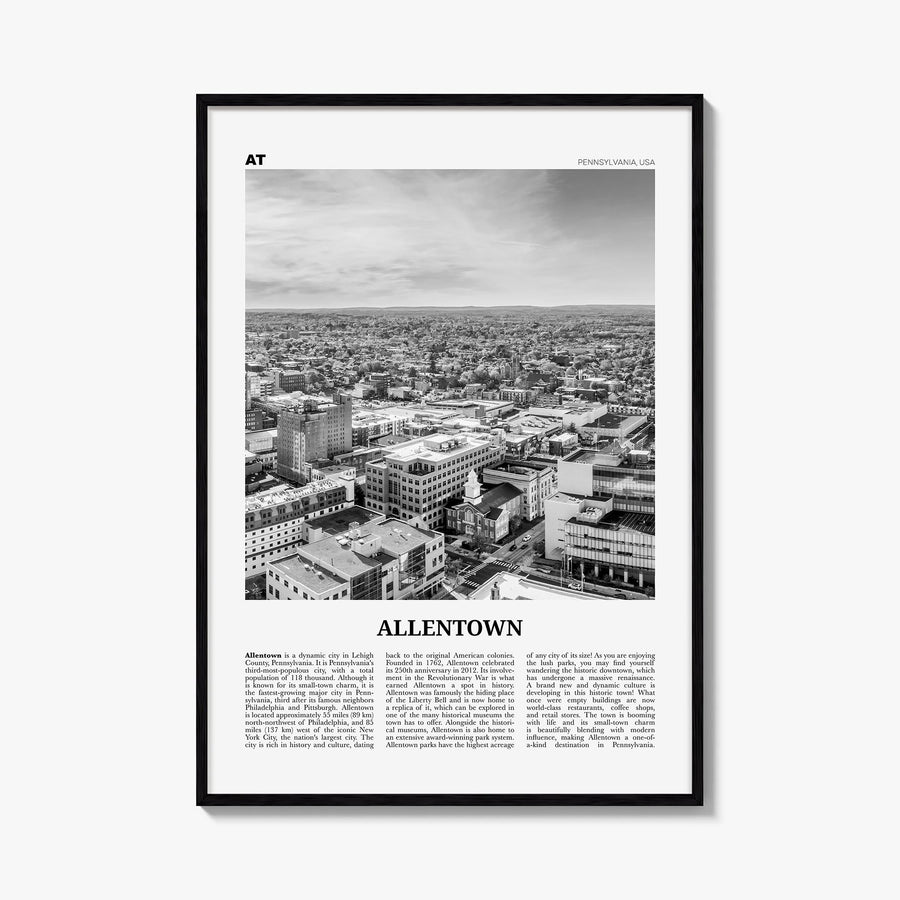 Allentown black & white newspaper poster of Pennsylvania, USA – vertical wall art, unframed print shown in interior mockup