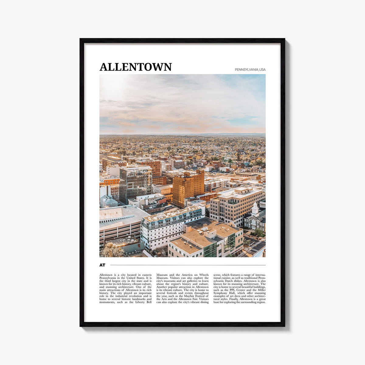 Allentown colorful travel poster of Pennsylvania, USA – vertical wall art, unframed print shown in interior mockup