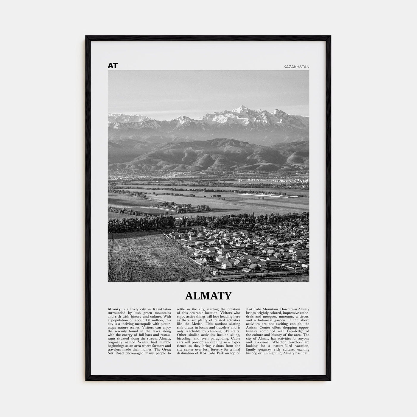 Almaty Poster Black Wood / 8x12 in Nbourhood Travel B&W Poster