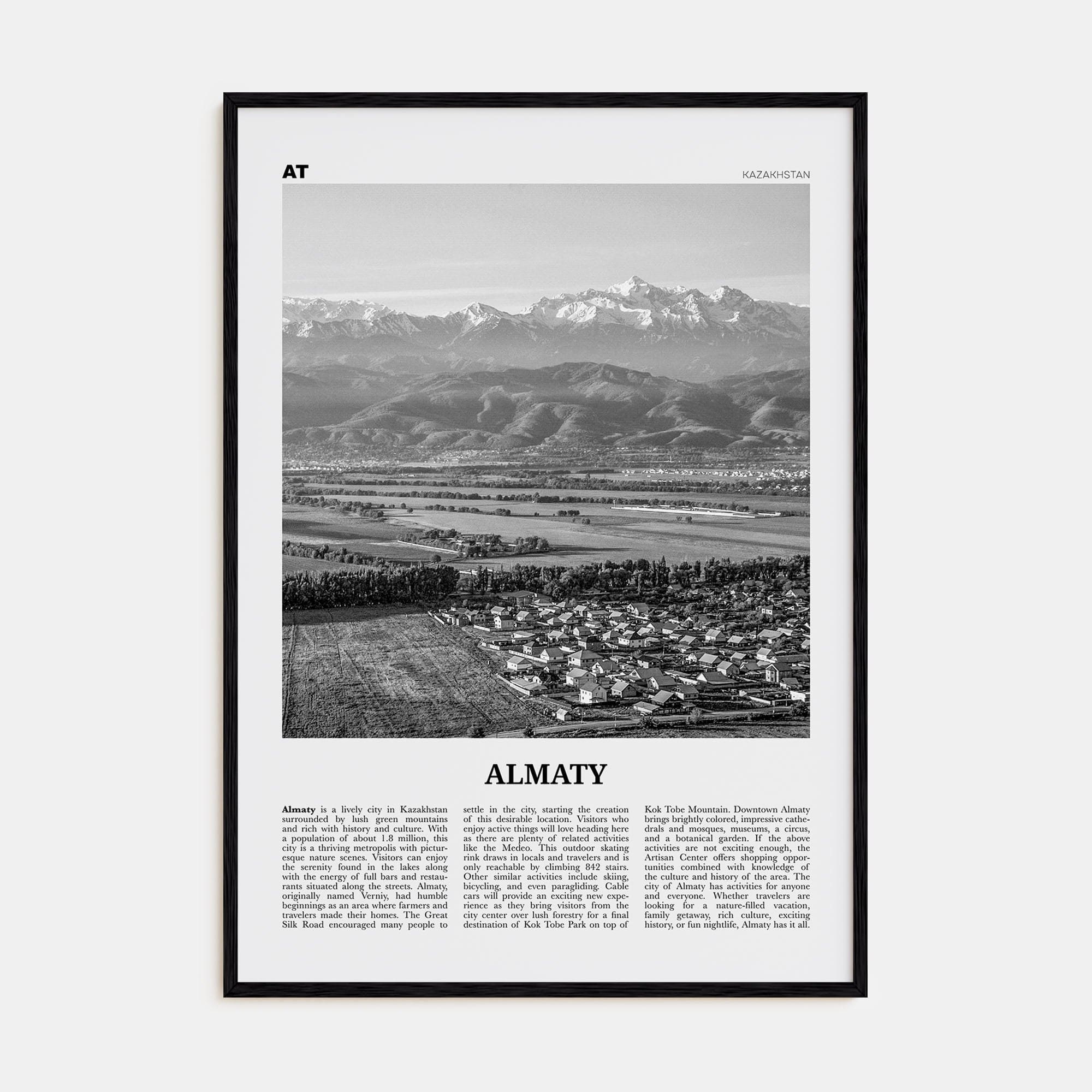 Almaty Poster Black Wood / 8x12 in Nbourhood Travel B&W Poster