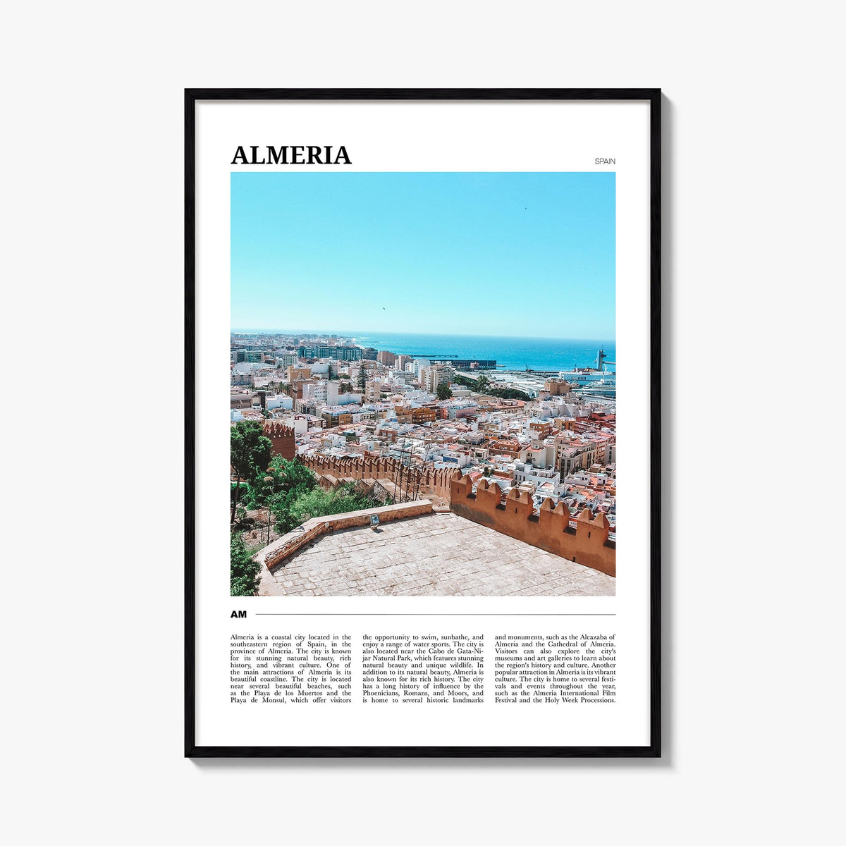 Almería colorful travel poster of Spain – vertical wall art, unframed print shown in interior mockup