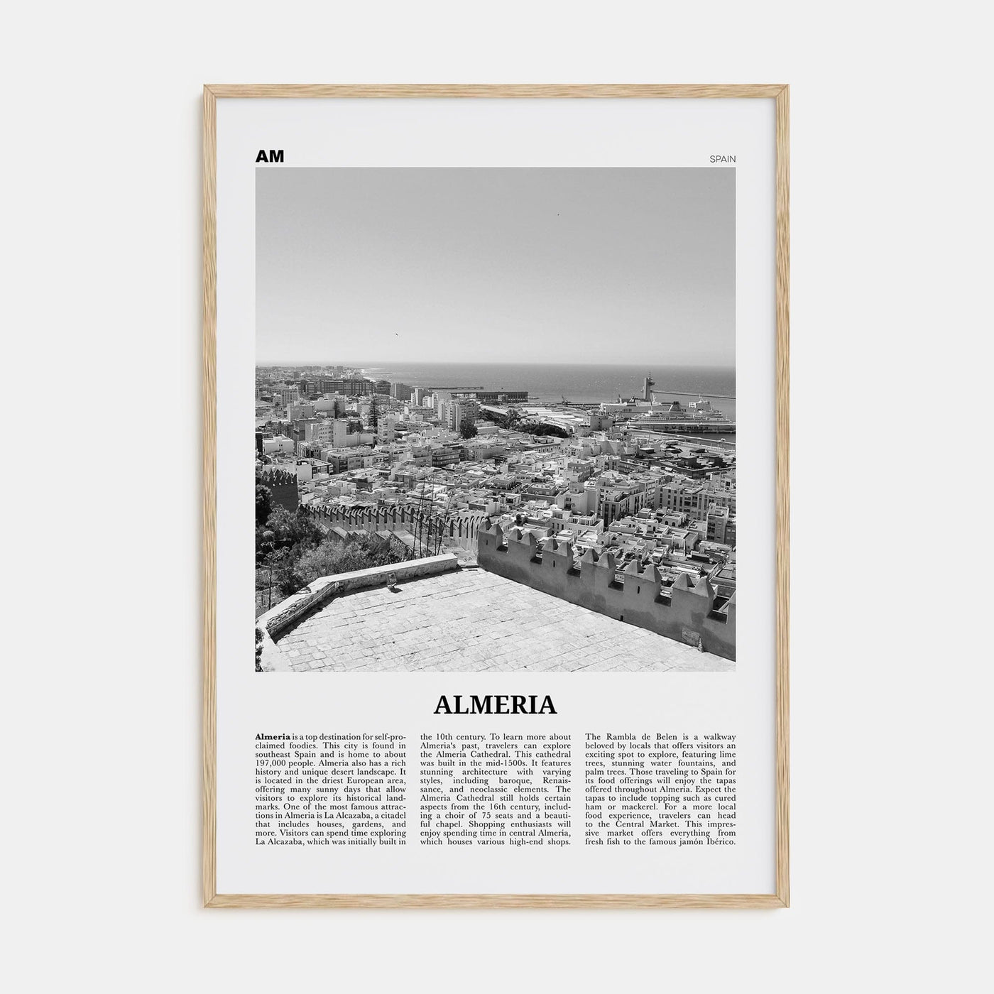 Almeria Poster Natural Wood / 8x12 in Nbourhood Travel B&W Poster