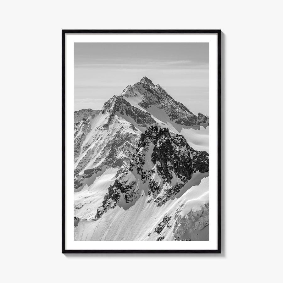 The Alps black & white photo poster of Europe – vertical wall art, unframed print shown in interior mockup