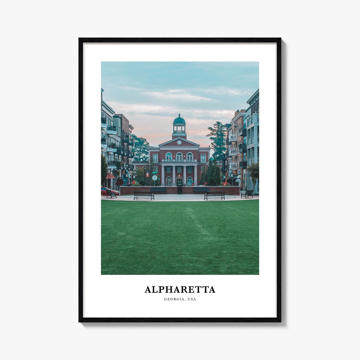 Alpharetta colorful classic poster of Georgia, USA – vertical wall art, unframed print shown in interior mockup