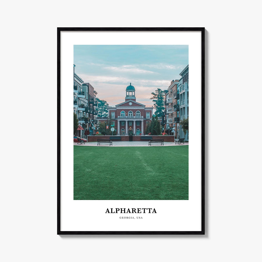 Alpharetta colorful classic poster of Georgia, USA – vertical wall art, unframed print shown in interior mockup