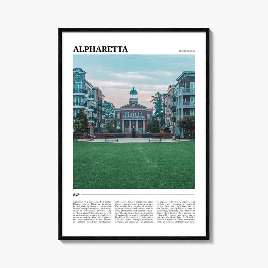 Alpharetta colorful travel poster of Georgia, USA – vertical wall art, unframed print shown in interior mockup