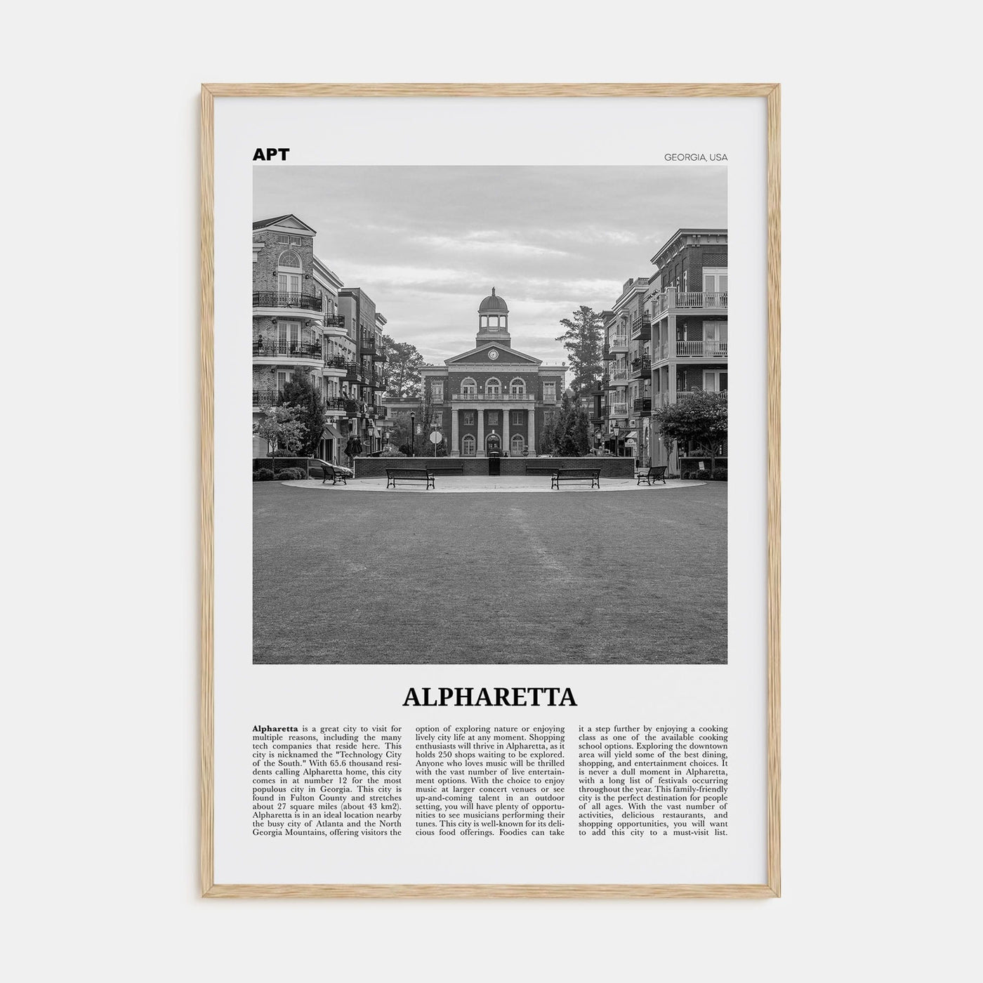 Alpharetta Poster Natural Wood / 8x12 in Nbourhood Travel B&W Poster