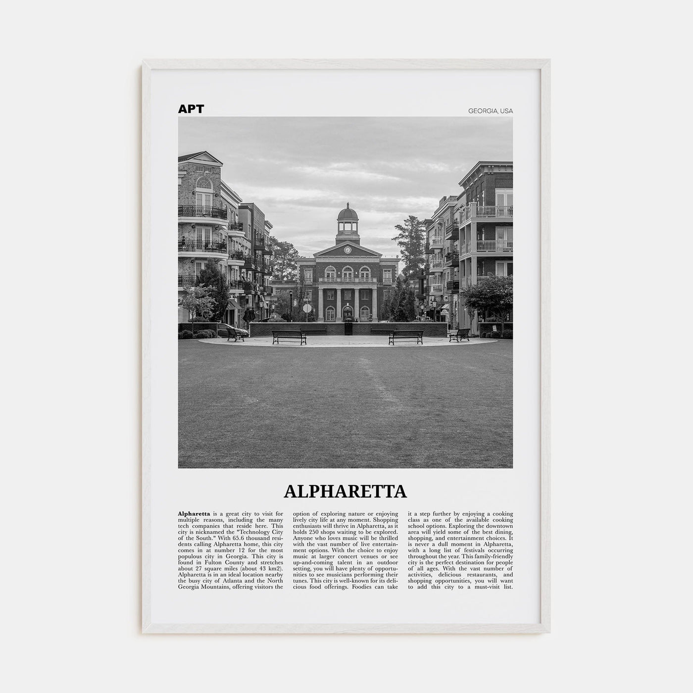 Alpharetta Poster White Wood / 8x12 in Nbourhood Travel B&W Poster