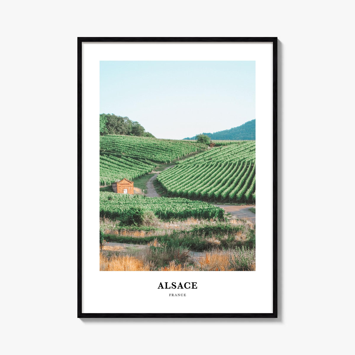 Alsace colorful classic poster of France – vertical wall art, unframed print shown in interior mockup