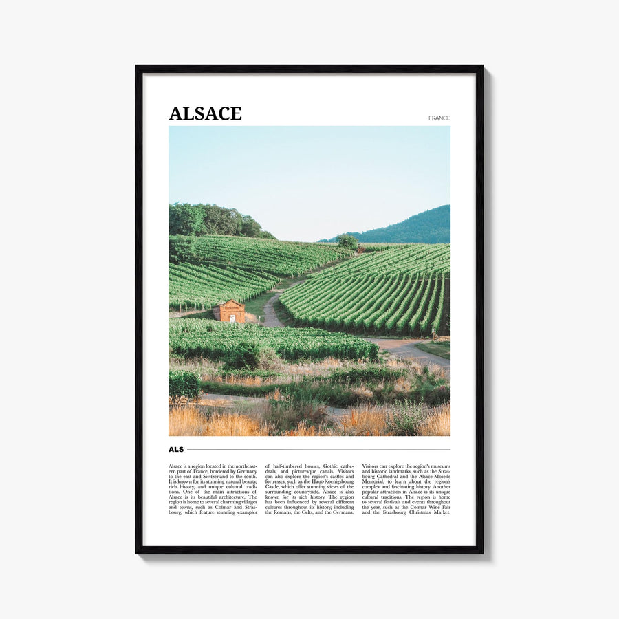 Alsace colorful travel poster of France – vertical wall art, unframed print shown in interior mockup