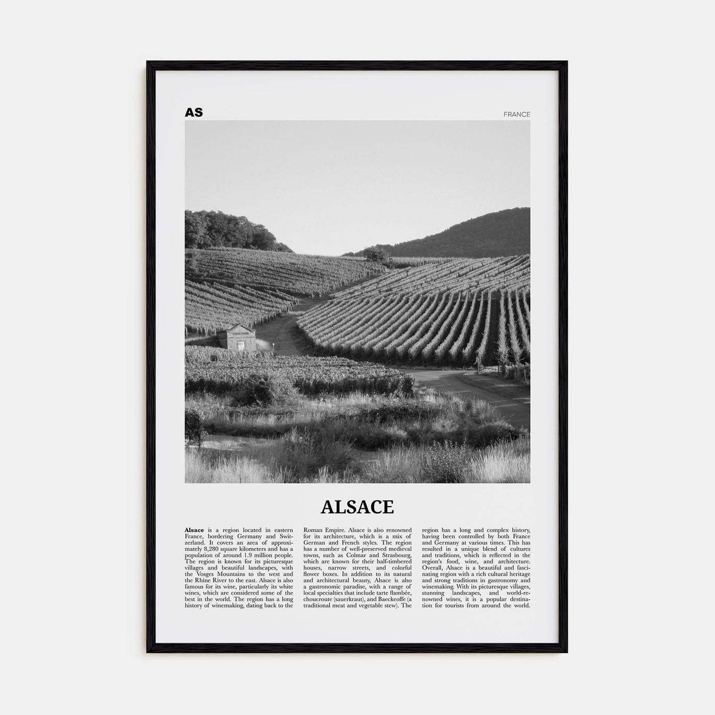 Alsace Poster Black Wood / 8x12 in Nbourhood Travel B&W Poster