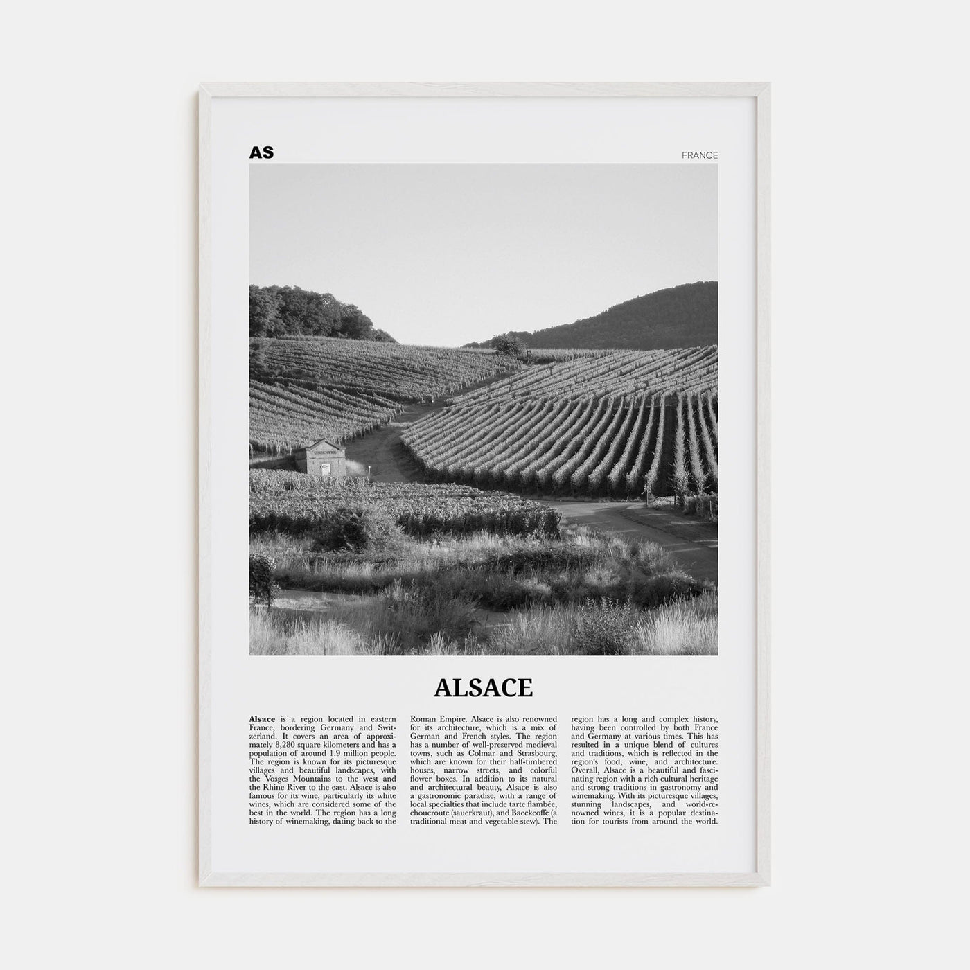 Alsace Poster White Wood / 8x12 in Nbourhood Travel B&W Poster