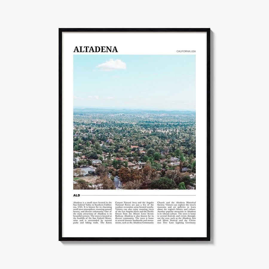 Altadena colorful travel poster of California, USA – vertical wall art, unframed print shown in interior mockup