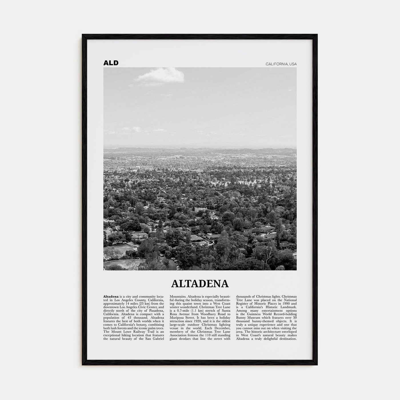 Altadena Poster Black Wood / 8x12 in Nbourhood Travel B&W Poster