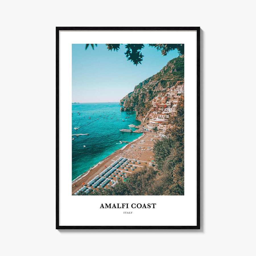 Amalfi Coast colorful classic poster of Italy – vertical wall art, unframed print shown in interior mockup