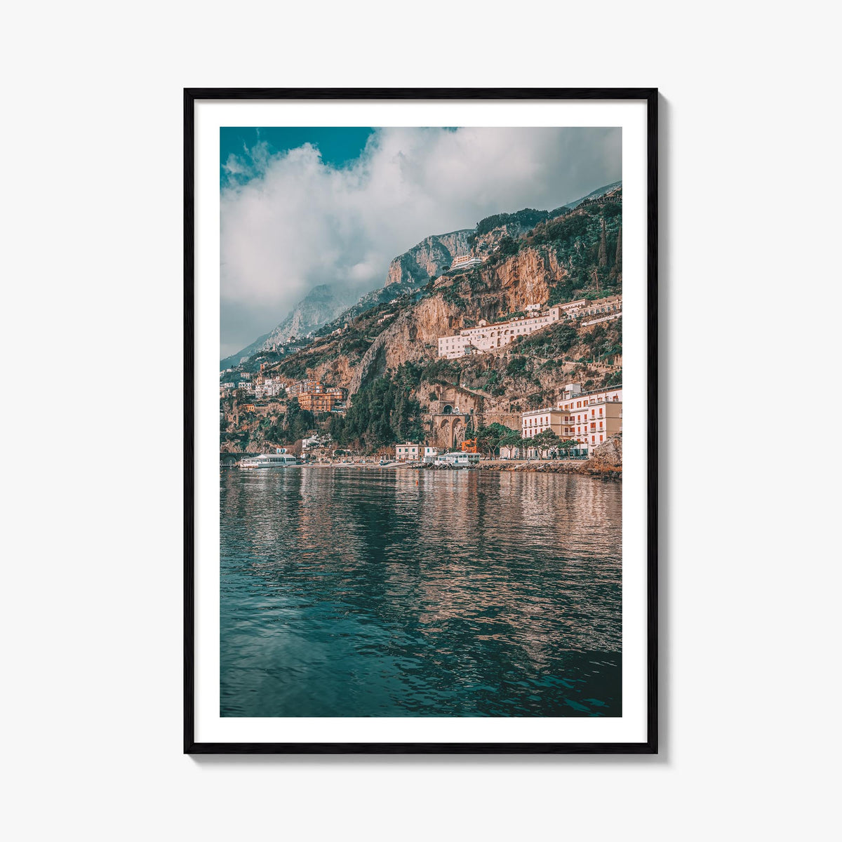 Amalfi Coast no. 1 colorful photo poster of Italy – vertical wall art, unframed print shown in interior mockup