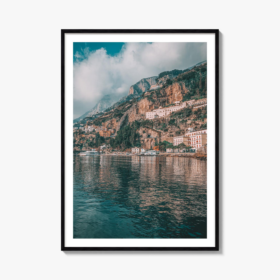 Amalfi Coast no. 1 colorful photo poster of Italy – vertical wall art, unframed print shown in interior mockup