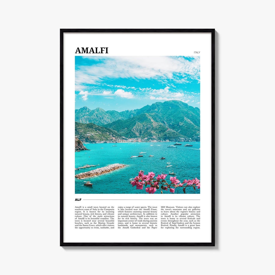 Amalfi colorful travel poster of Italy – vertical wall art, unframed print shown in interior mockup