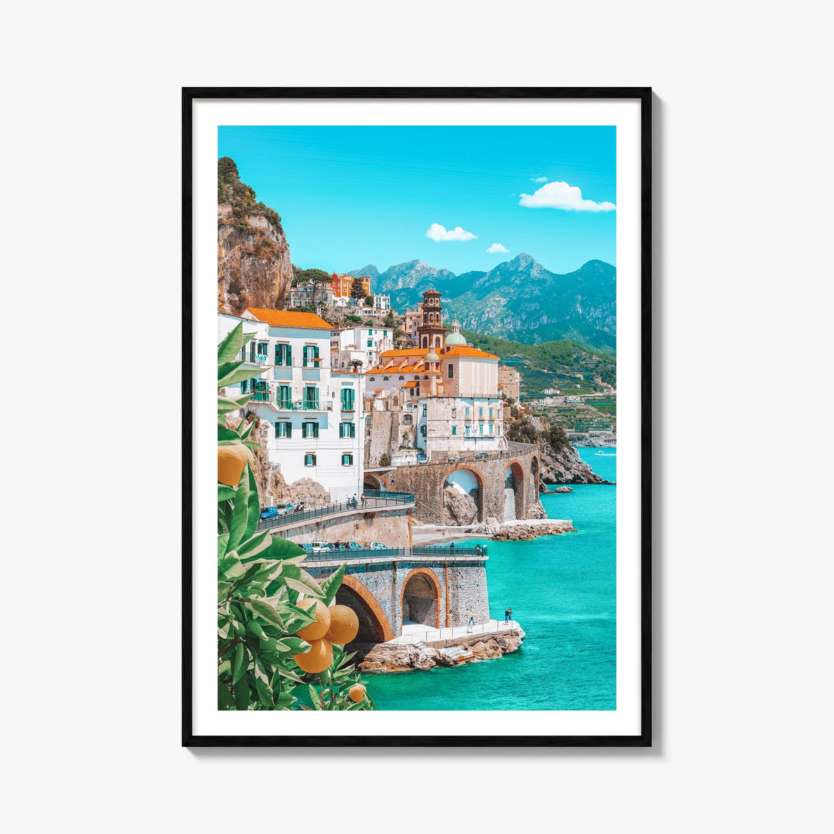 Amalfi no. 1 colorful photo poster of Italy – vertical wall art, unframed print shown in interior mockup