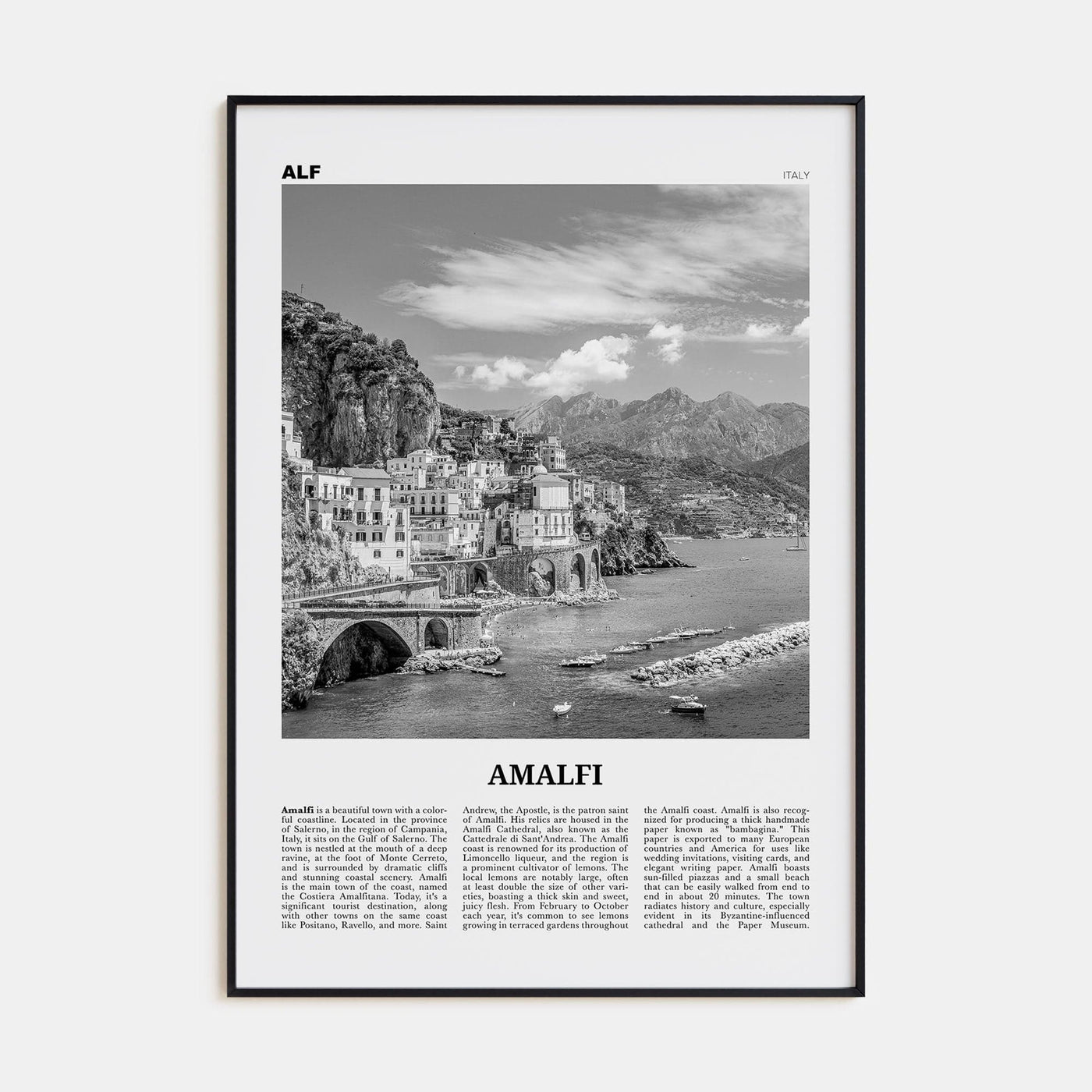 Amalfi No 1 Poster None / 8x12 in Nbourhood Travel B&W Poster