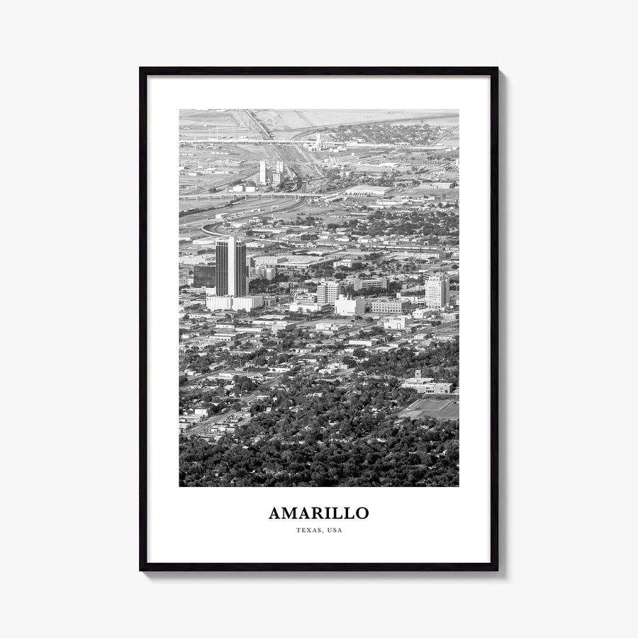 Amarillo black & white classic poster of Texas, USA – vertical wall art, unframed print shown in interior mockup