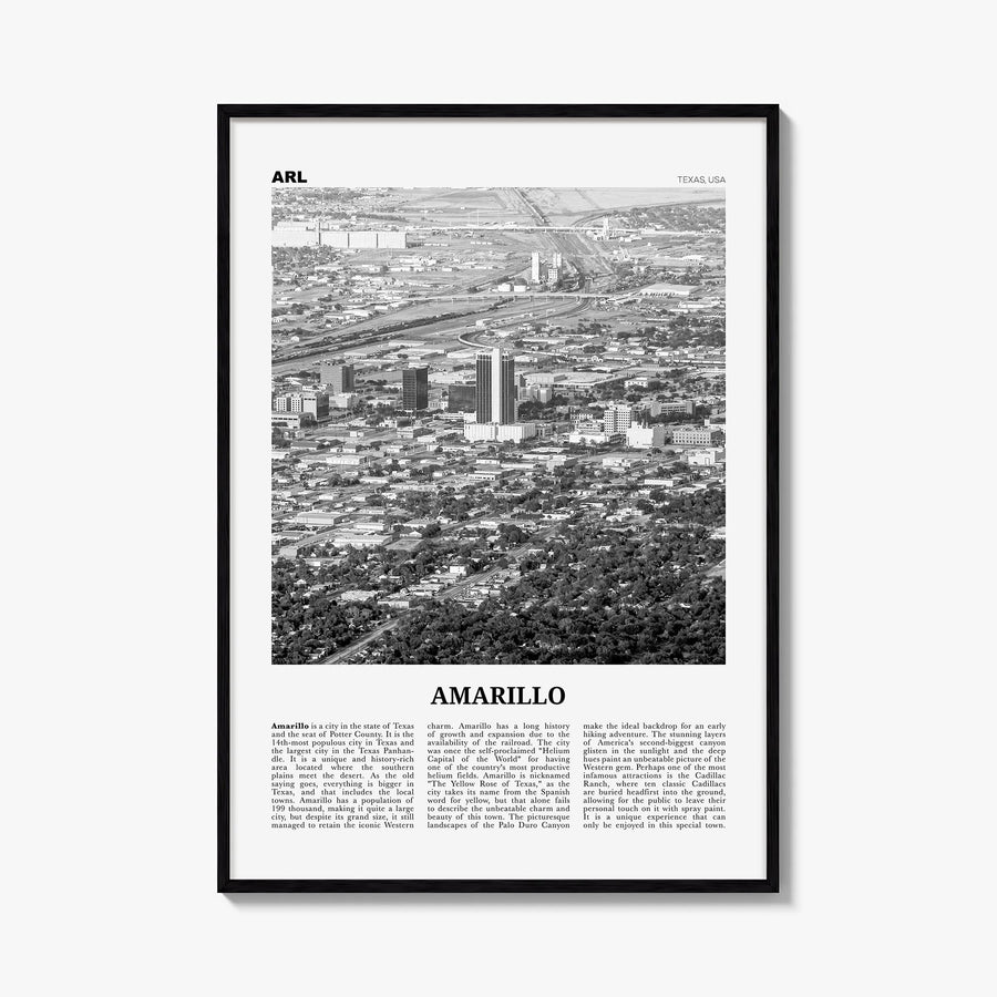 Amarillo black & white newspaper poster of Texas, USA – vertical wall art, unframed print shown in interior mockup