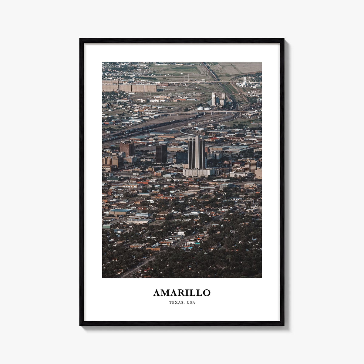 Amarillo colorful classic poster of Texas, USA – vertical wall art, unframed print shown in interior mockup