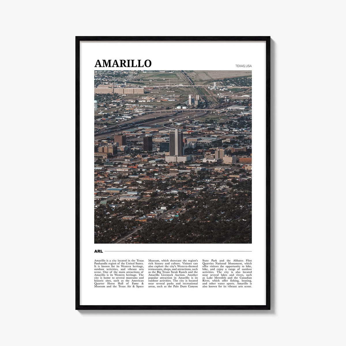 Amarillo colorful travel poster of Texas, USA – vertical wall art, unframed print shown in interior mockup