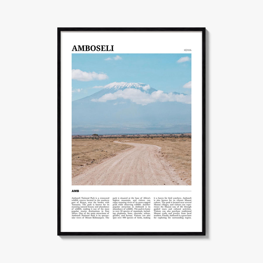 Amboseli colorful travel poster of Kenya – vertical wall art, unframed print shown in interior mockup