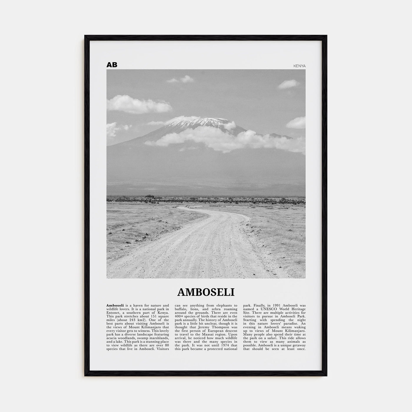 Amboseli Poster Black Wood / 8x12 in Nbourhood Travel B&W Poster