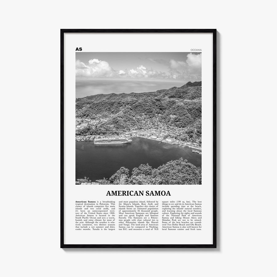 American Samoa black & white newspaper poster of Oceania – vertical wall art, unframed print shown in interior mockup