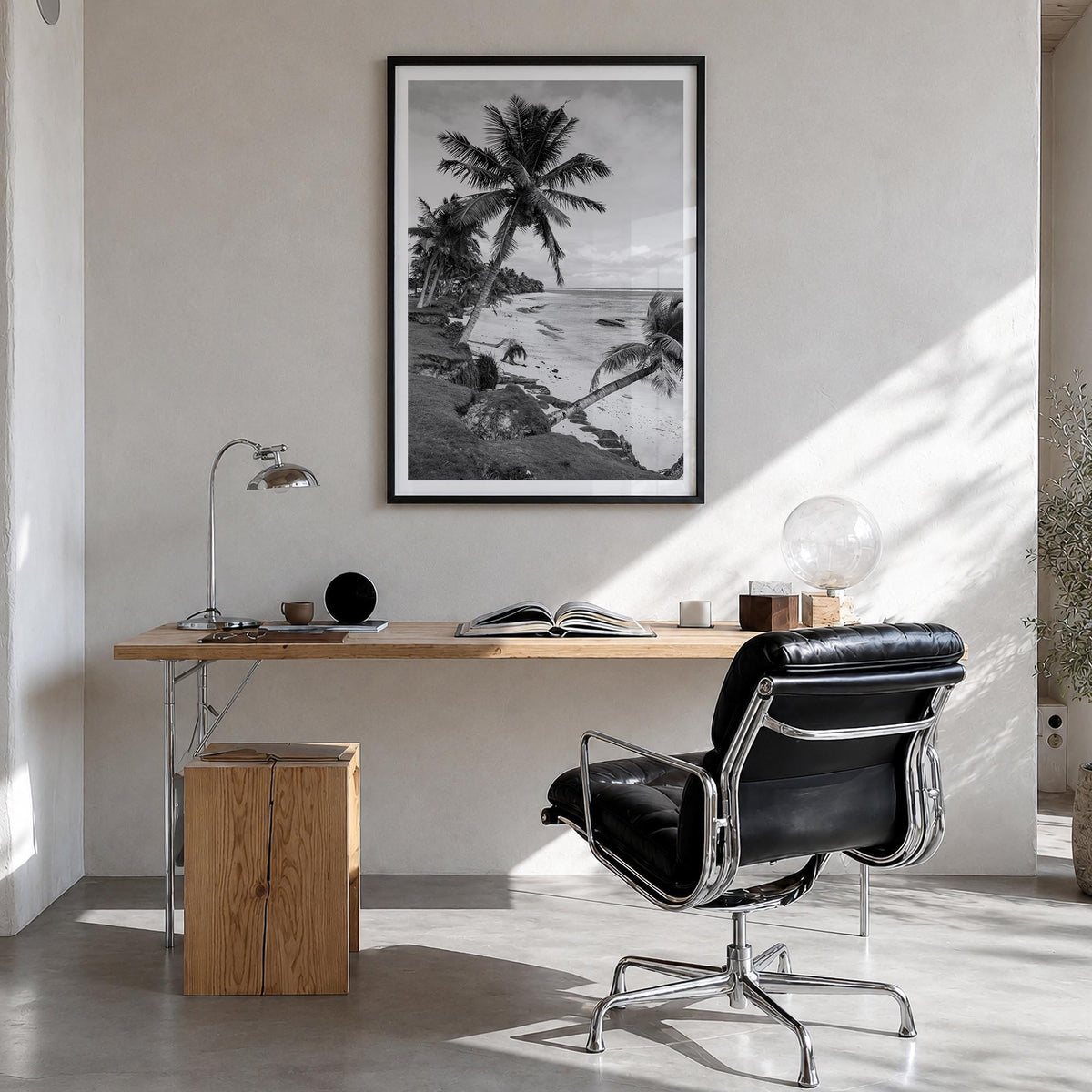 American Samoa black & white photo poster of Oceania – vertical wall art in black wood frame with white border, hanging on wa