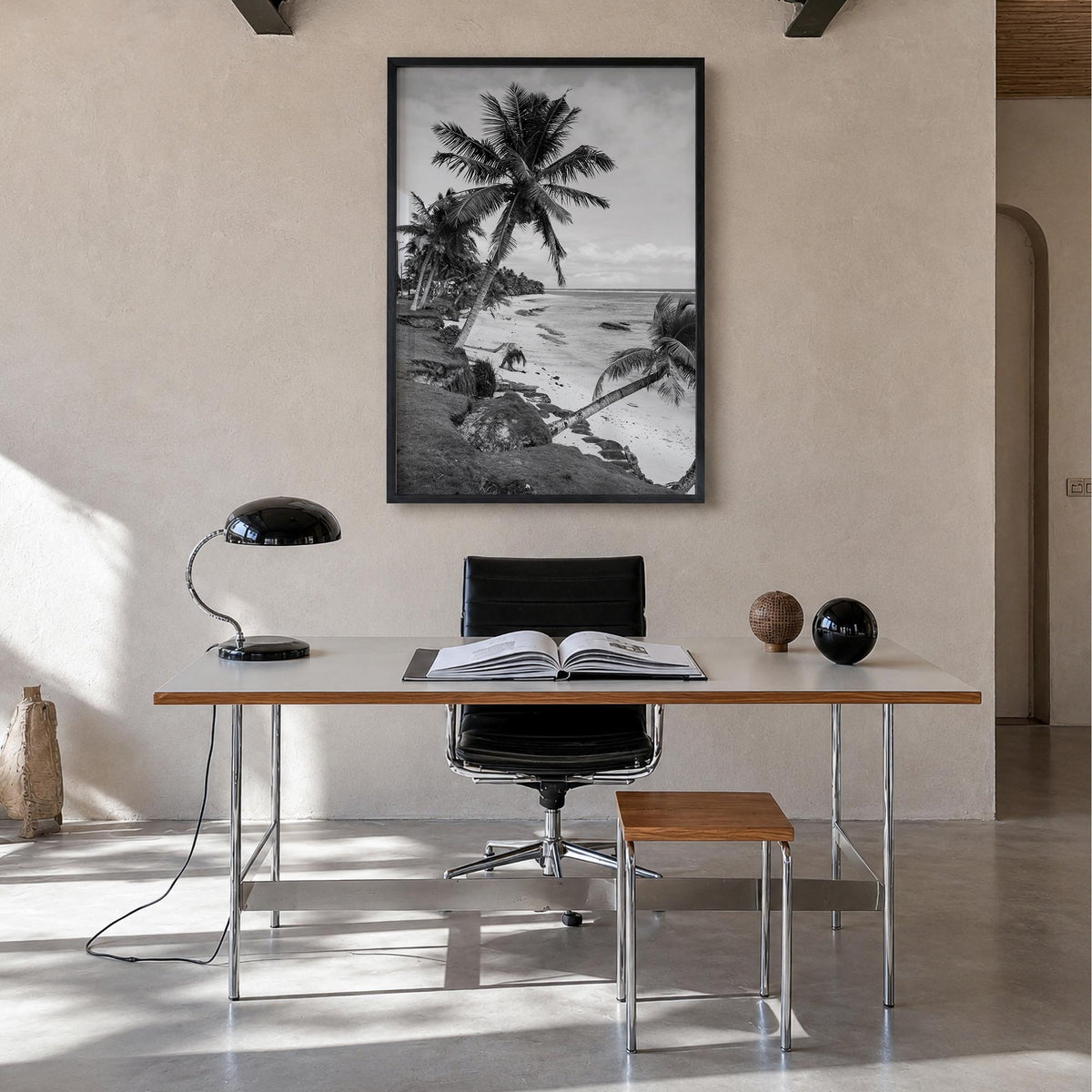 American Samoa black & white photo poster of Oceania – vertical wall art in black wood frame, hanging on wall