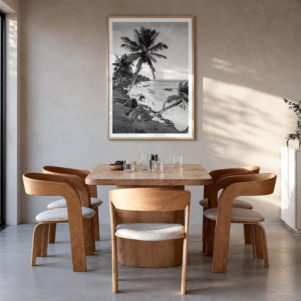 American Samoa black & white photo poster of Oceania – vertical wall art in natural wood frame with white border, hanging on 