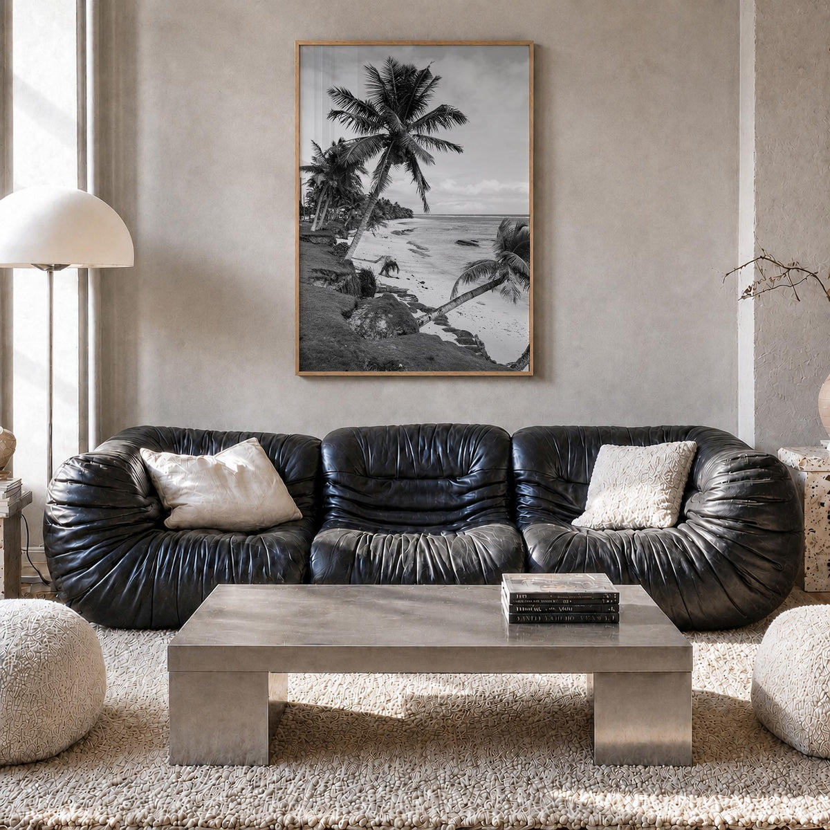American Samoa black & white photo poster of Oceania – vertical wall art in natural wood frame, hanging on wall