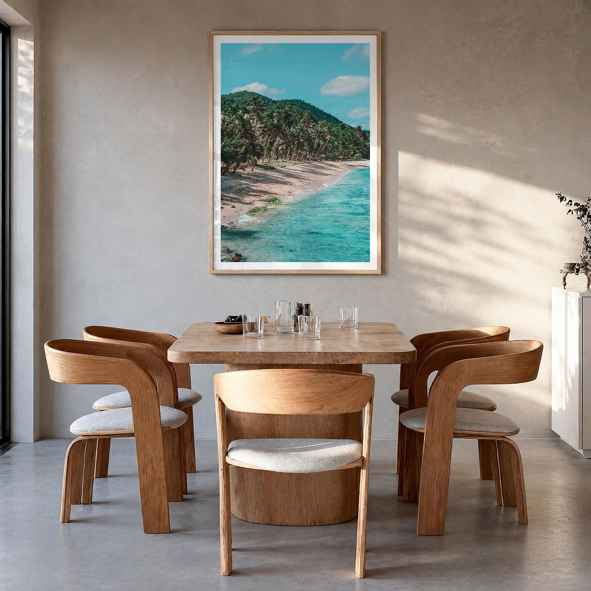 American Samoa colorful photo poster of Oceania – vertical wall art in natural wood frame with white border, hanging on wall