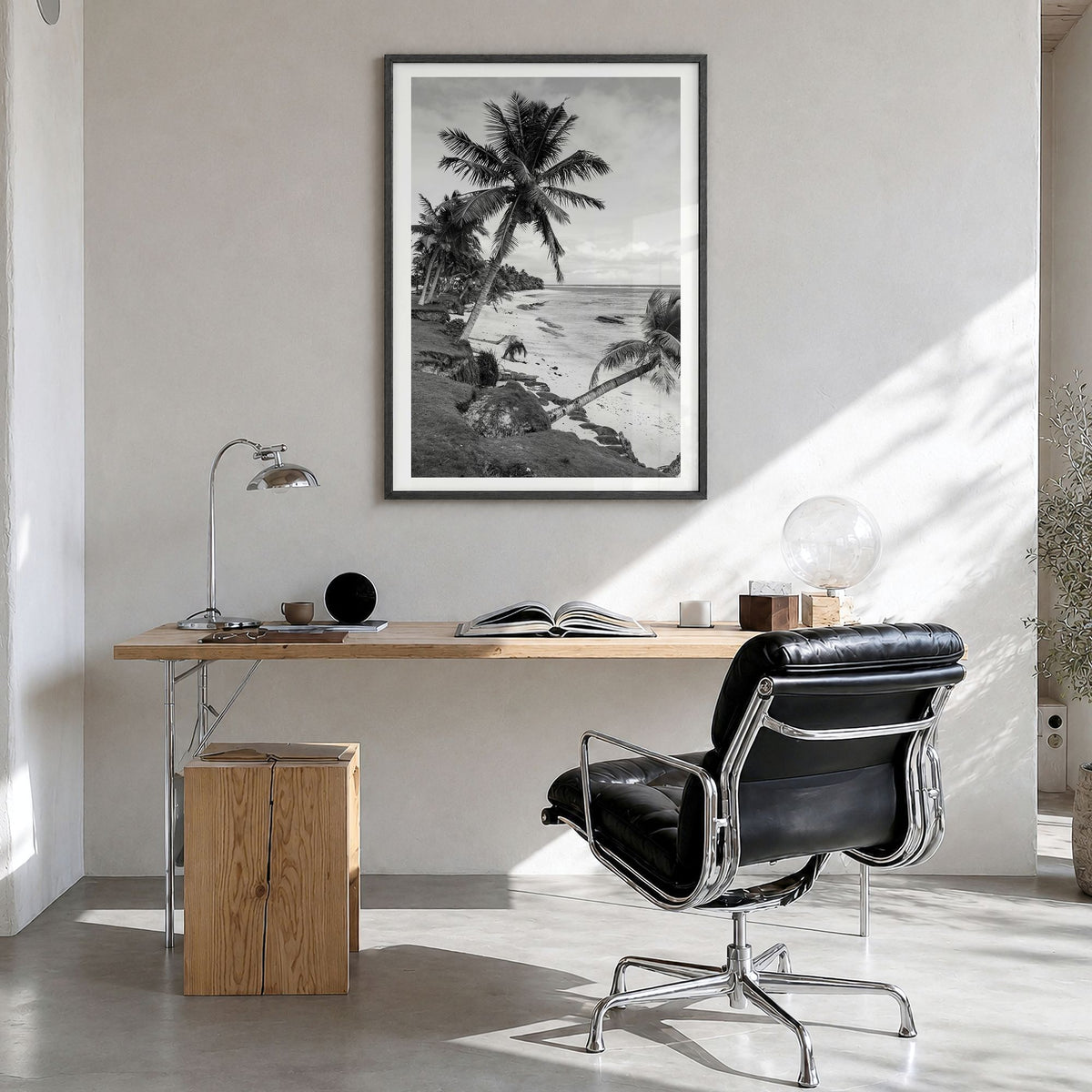 American Samoa Photo Poster in a black wood frame, hanging in a bright home office, white border