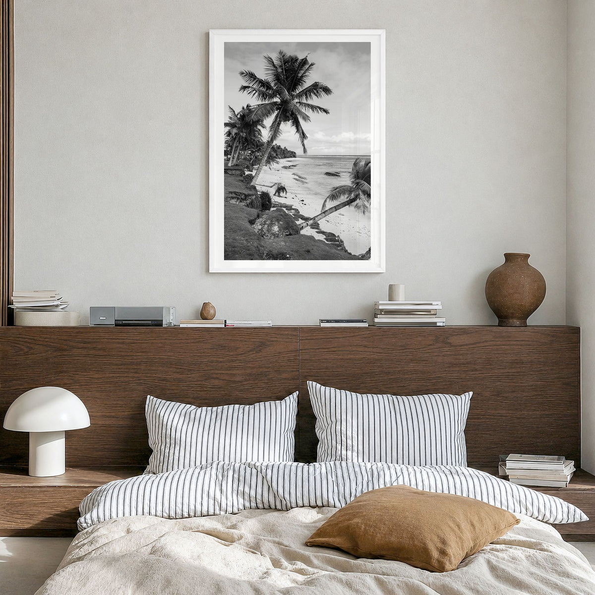 American Samoa Photo Poster in a white wood frame, hanging in a bedroom, white border