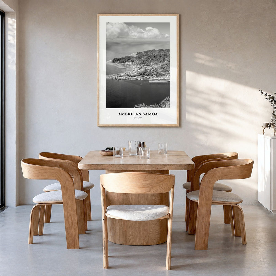 American Samoa Classic Poster in a natural wood frame, hanging in a dining room