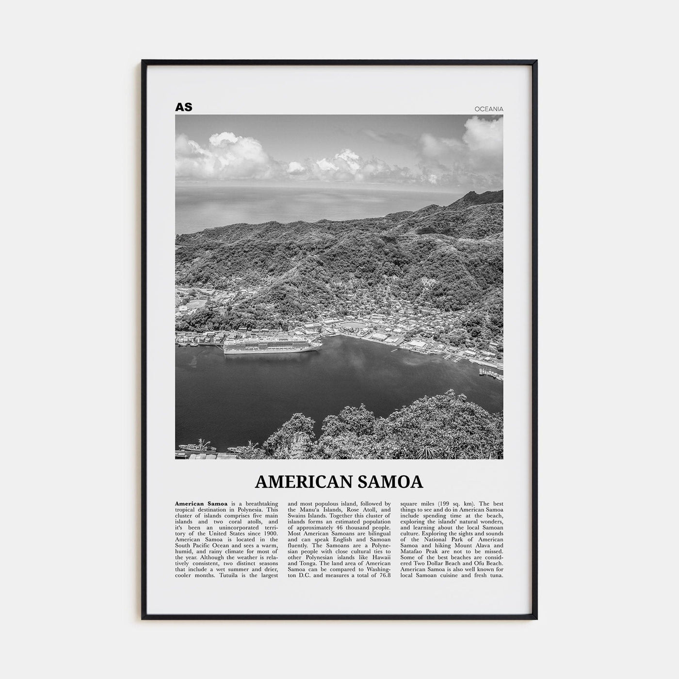 American Samoa Poster None / 8x12 in Nbourhood Travel B&W Poster